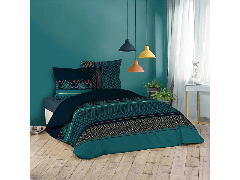 Parure de Lit 3 Pièces "Kelim" 240x220cm Vert