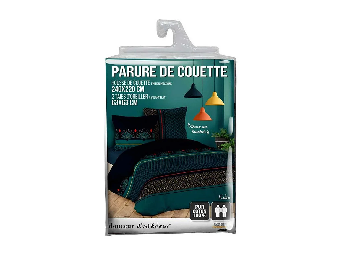 Parure de Lit 3 Pièces "Kelim" 240x220cm Vert