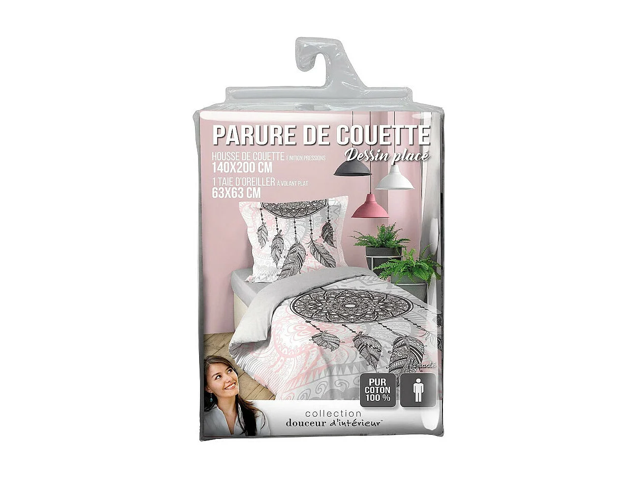 Parure de Lit 2 Pièces "Namaste" 140x200cm Rose