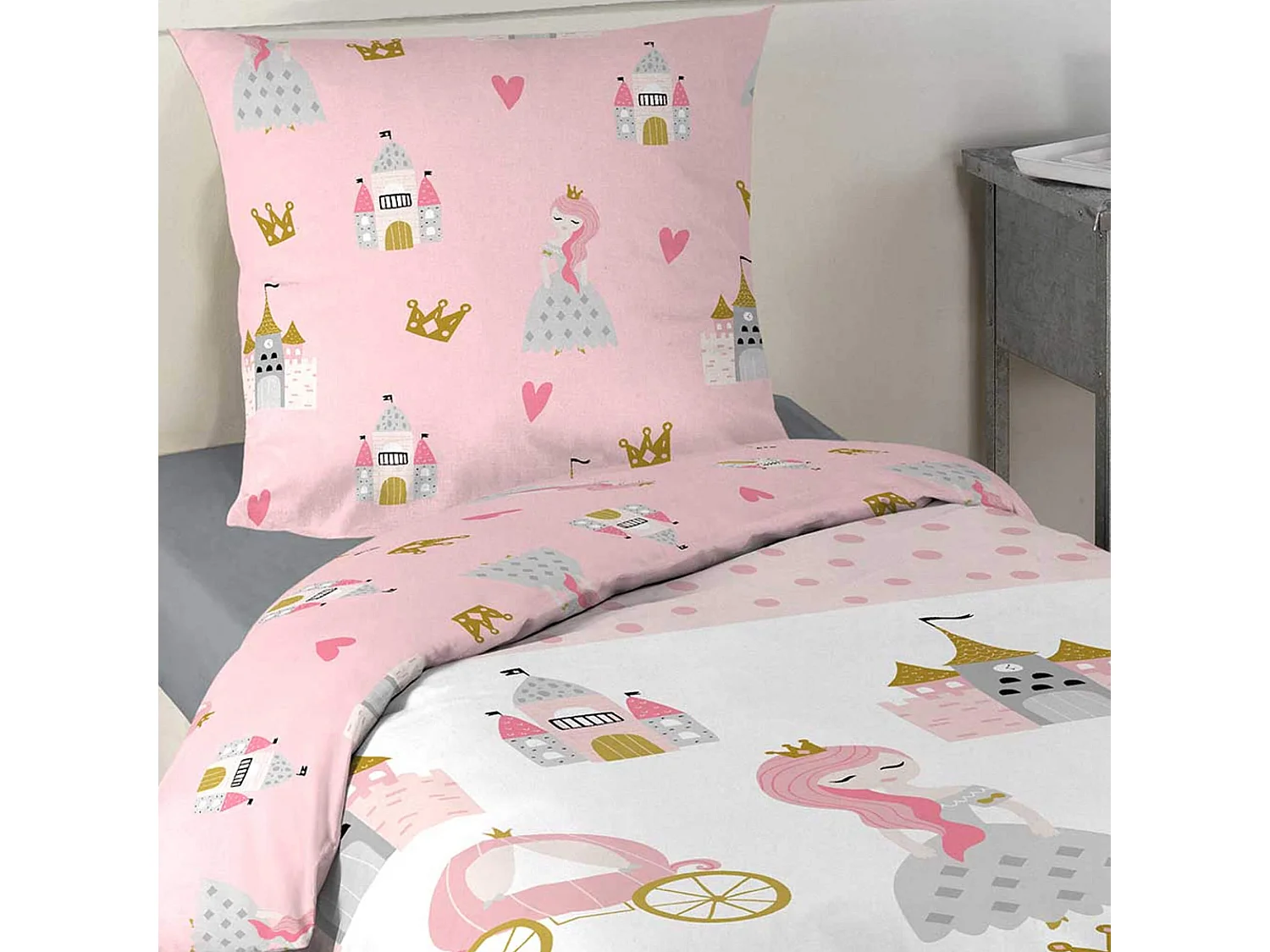 Parure de Lit 2 Pièces "Hermine" 140x200cm Rose