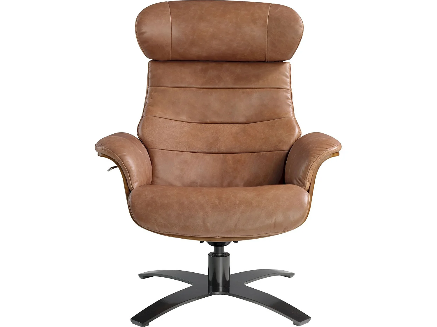 Fauteuil relax pivotant cuir vachette piètement acier massif poli