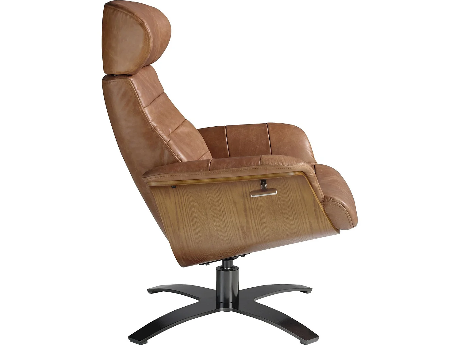 Fauteuil relax pivotant cuir vachette piètement acier massif poli