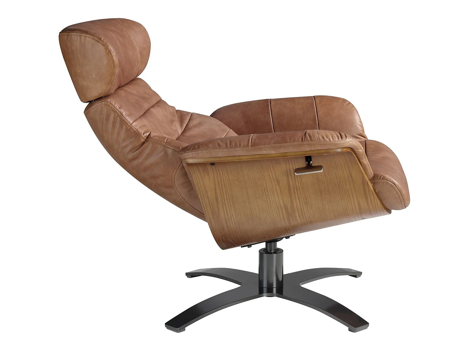 Fauteuil relax pivotant cuir vachette piètement acier massif poli