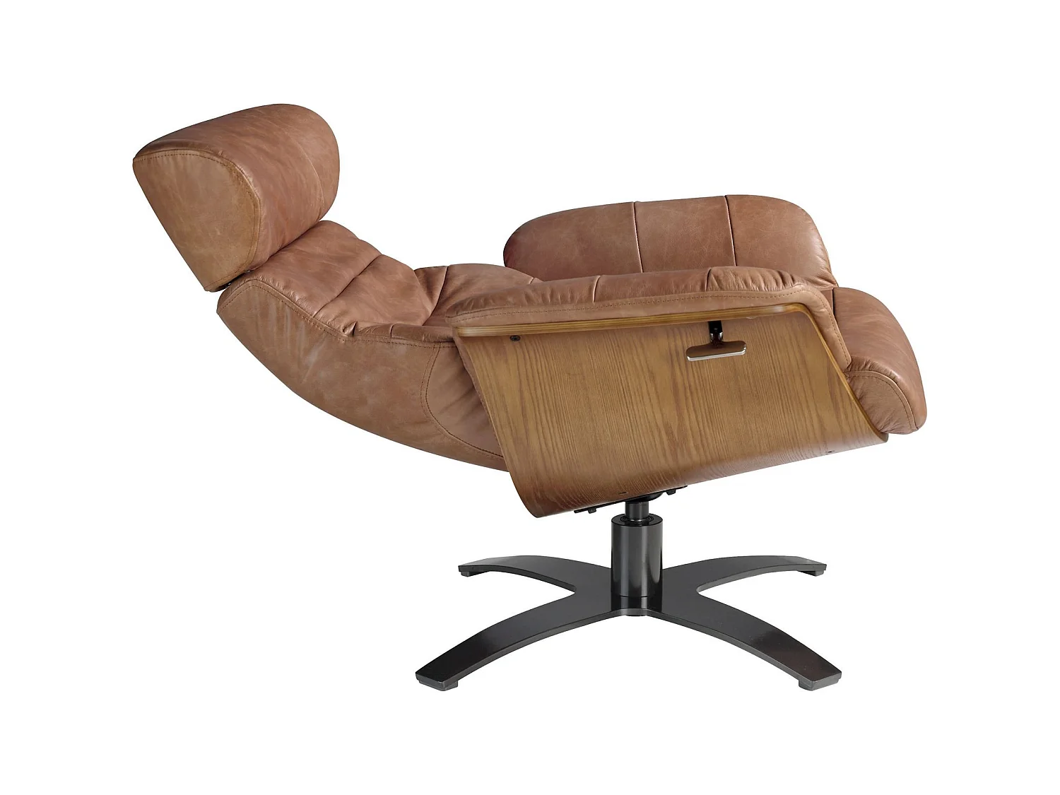 Fauteuil relax pivotant cuir vachette piètement acier massif poli