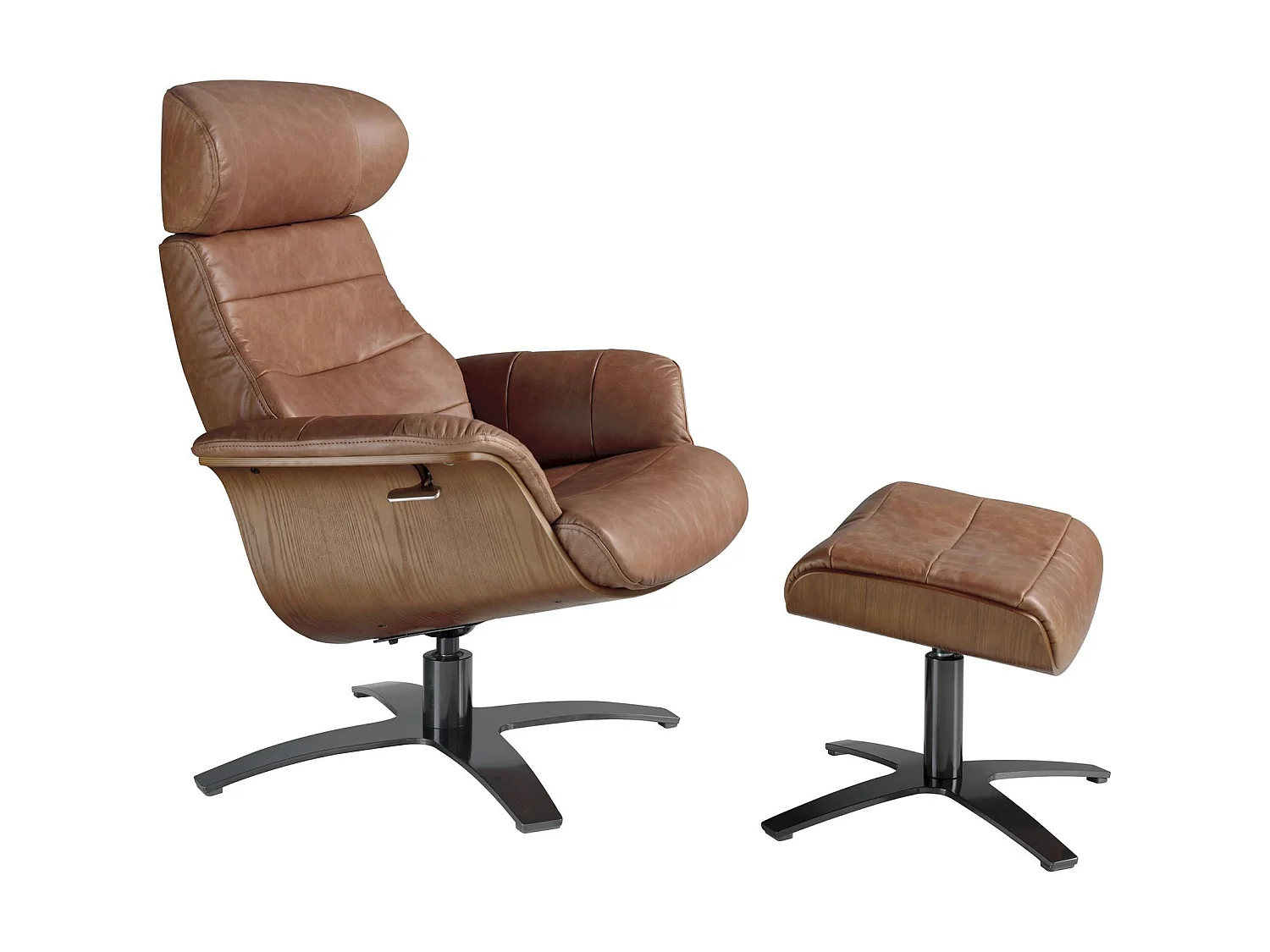 Fauteuil relax pivotant cuir vachette piètement acier massif poli