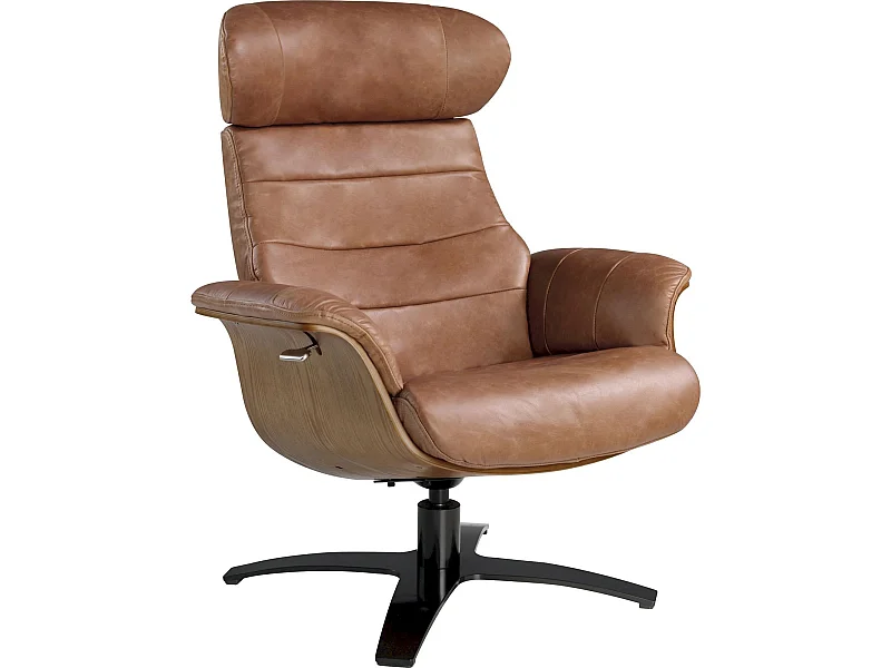 Fauteuil relax pivotant cuir vachette piètement acier massif poli