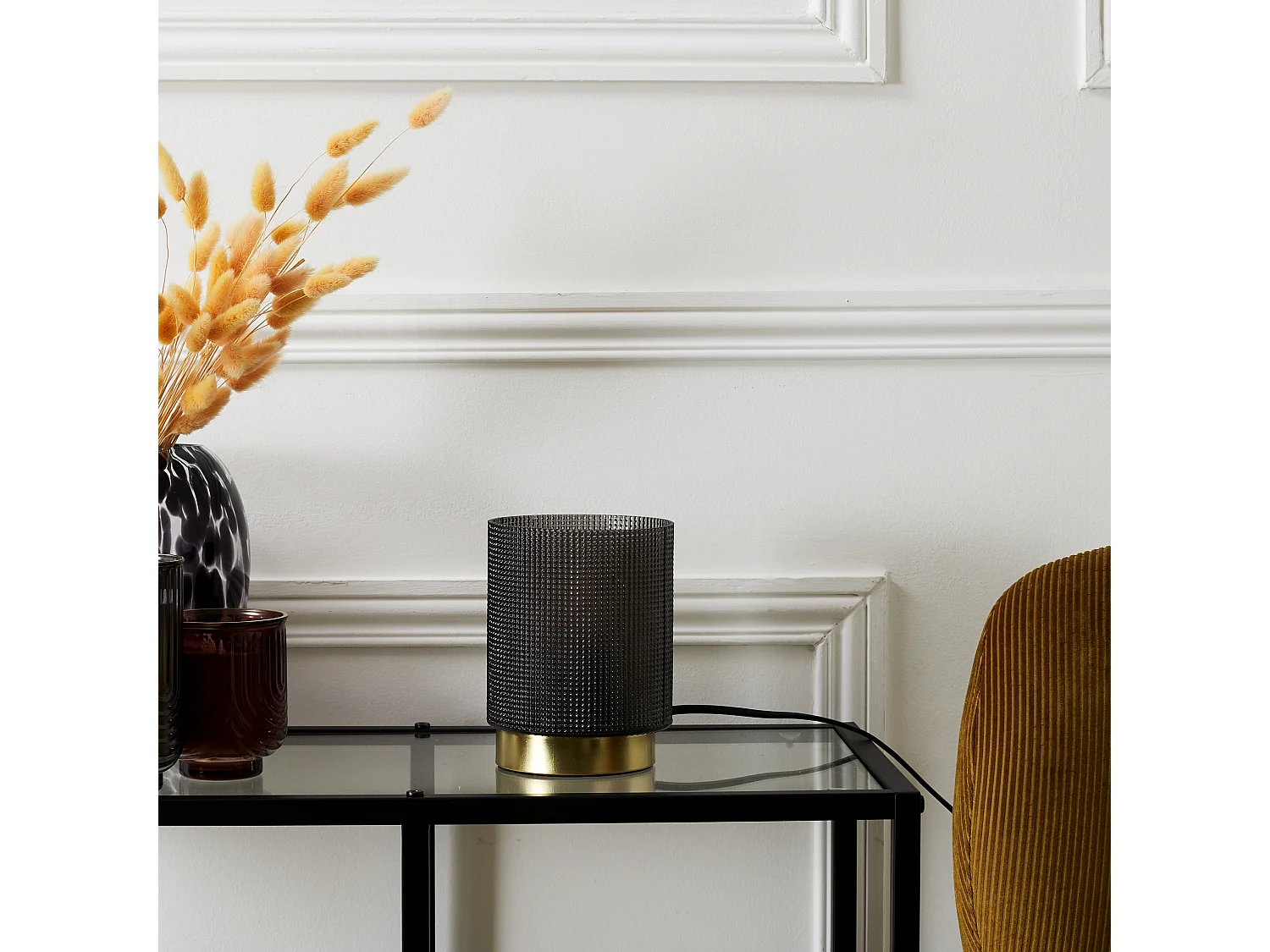 Lampe A Poser Verre Embosse Noir Noir