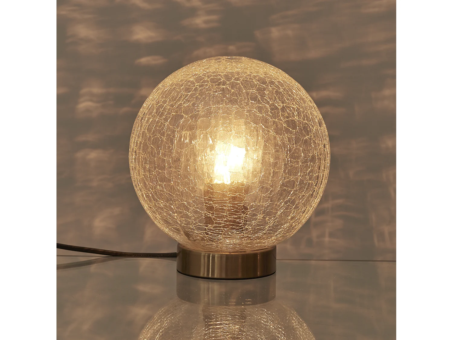 Lampe A Poser Boule En Verre Cisele Or, Transparent