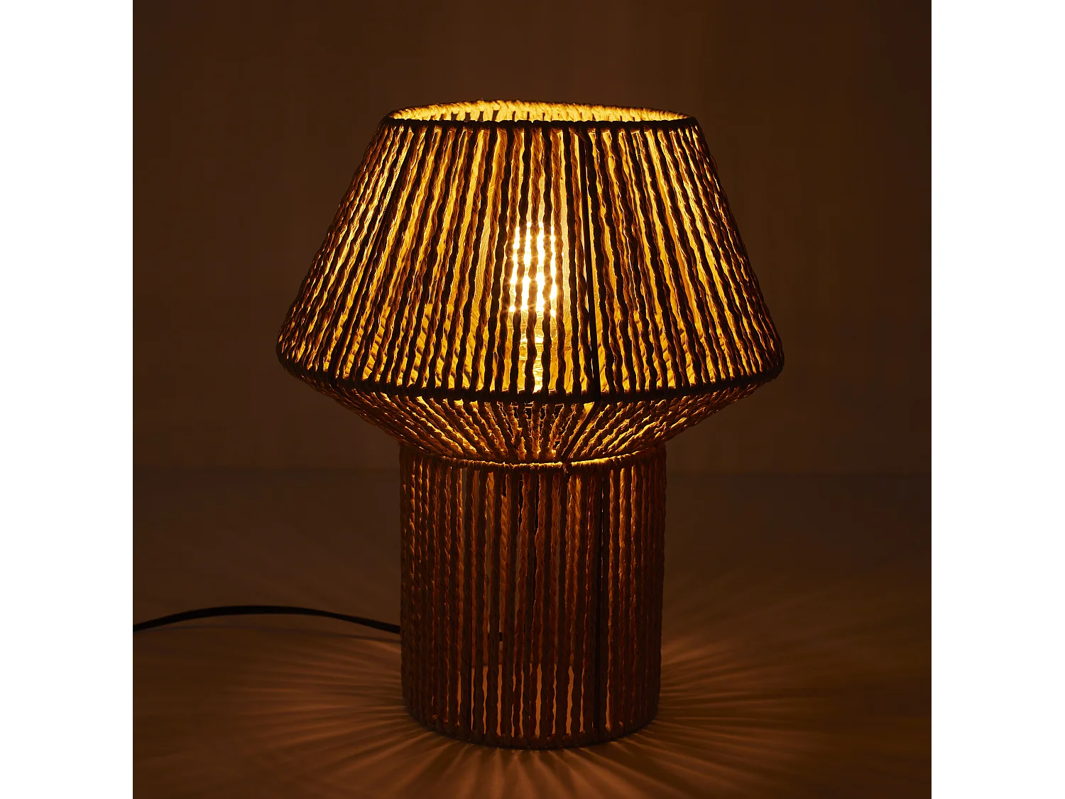 Lampe A Poser Abat Jour Effet Corde Tressee Beige, Marron