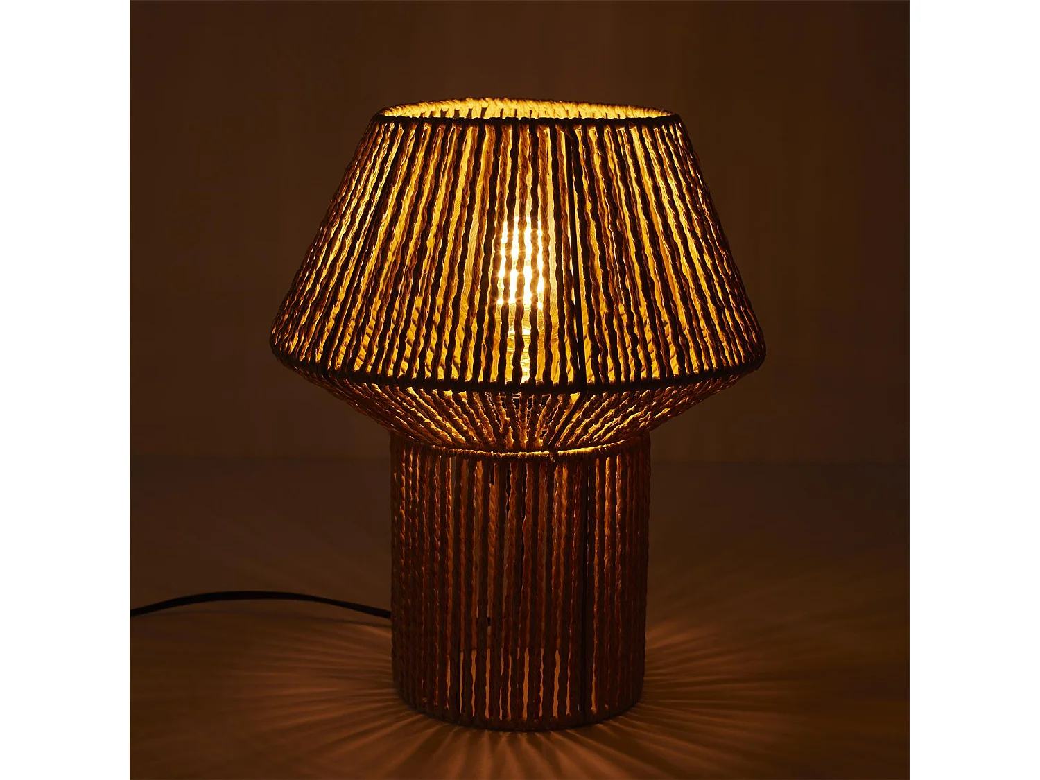 Lampe A Poser Abat Jour Effet Corde Tressee Beige, Marron