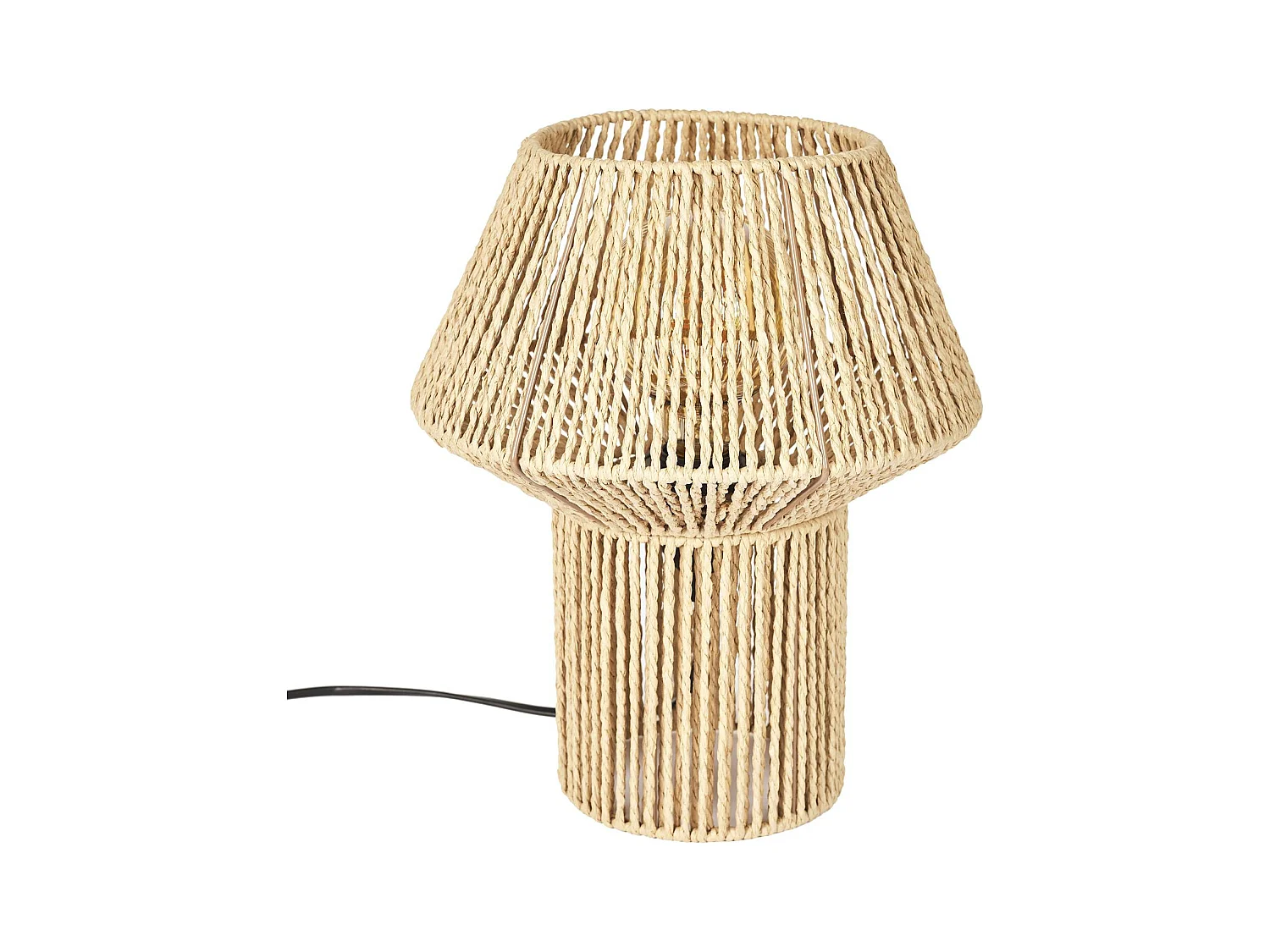 Lampe A Poser Abat Jour Effet Corde Tressee Beige, Marron