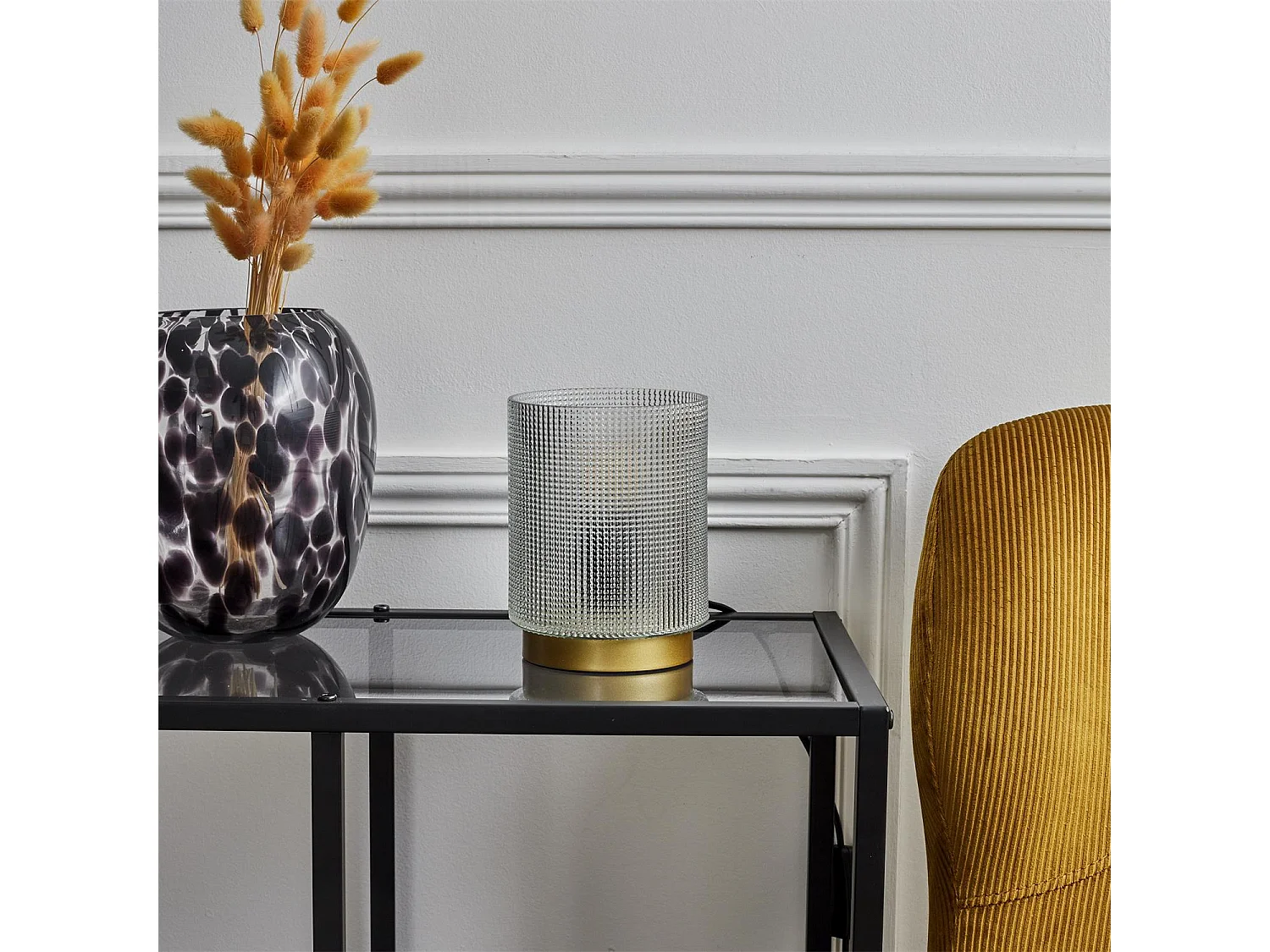 Lampe A Poser Verre Embosse Blanc Blanc