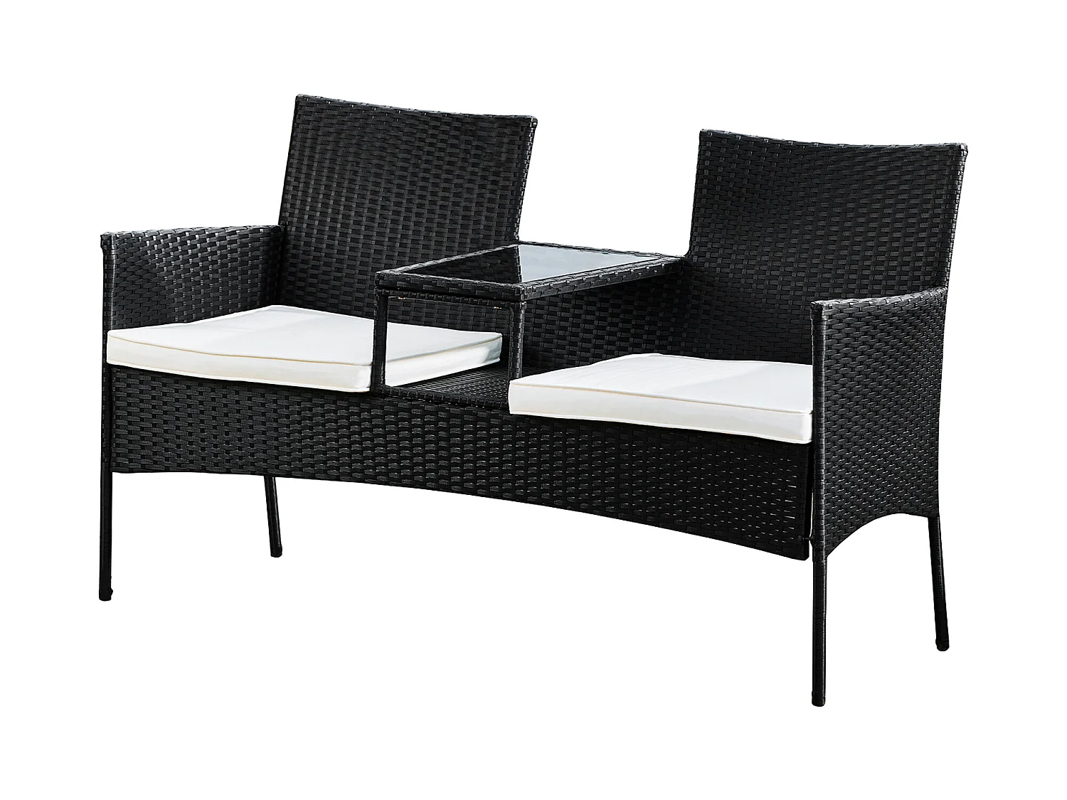 Teamson Home Tuinbank - Tuinmeubelen - 2-in-1 Tafel en Stoel - Rotan - Zwart