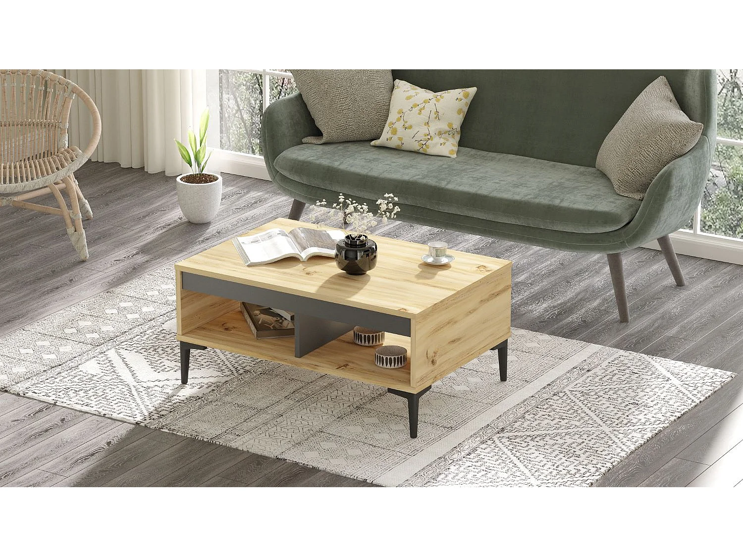 Mesa De Centro Yurupa Aristo - Venprodin - 90 Cm Fieltro - Antracita