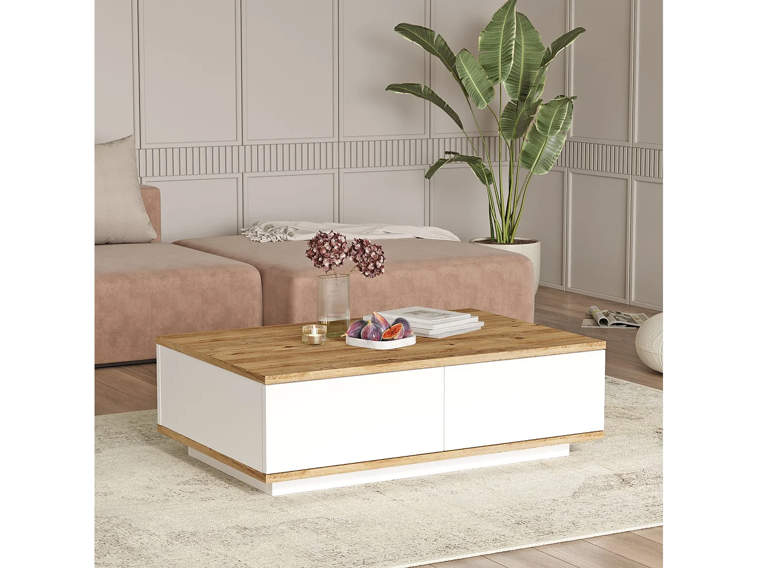 Mesa Mediana Con 2 Puertas - Venprodin - 90 Cm Pino-Blanco