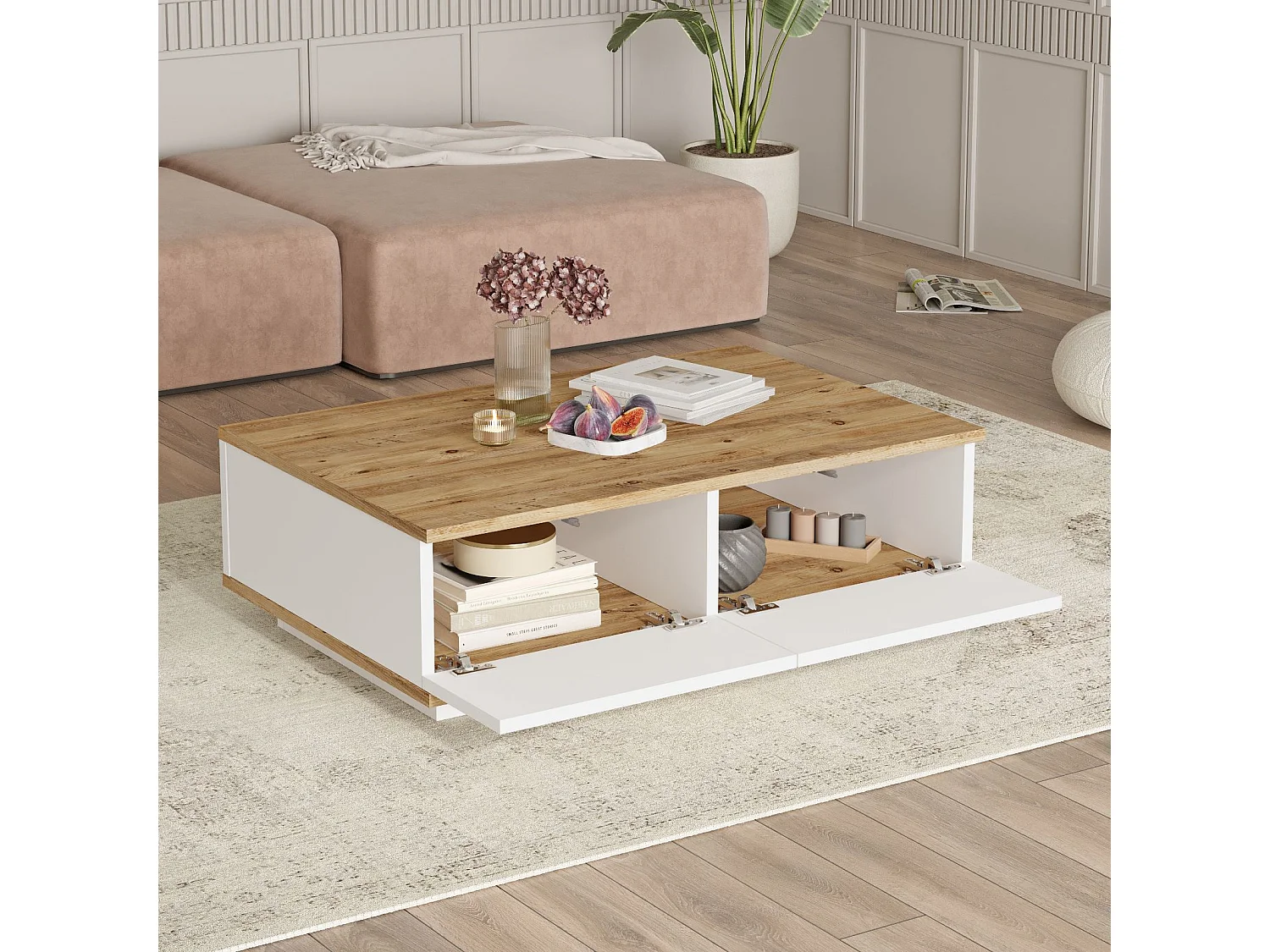 Mesa Mediana Con 2 Puertas - Venprodin - 90 Cm Pino-Blanco