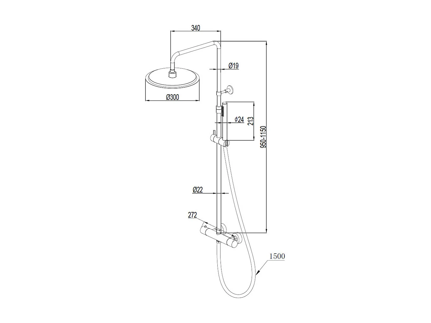 Delice II colonne de douche thermostatique noire avec corps froid - Essebagno