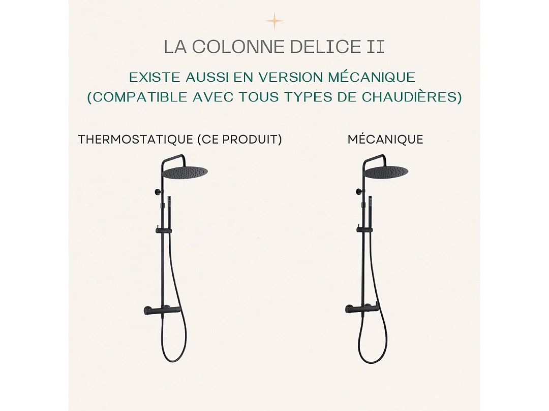 Delice II colonne de douche thermostatique noire avec corps froid - Essebagno