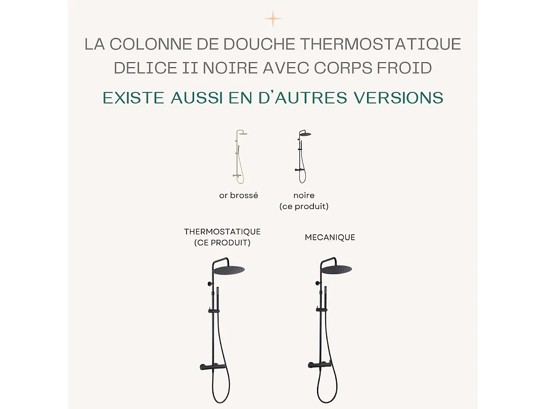 Delice II coluna de duche termostática preta com corpo frio Essebagno