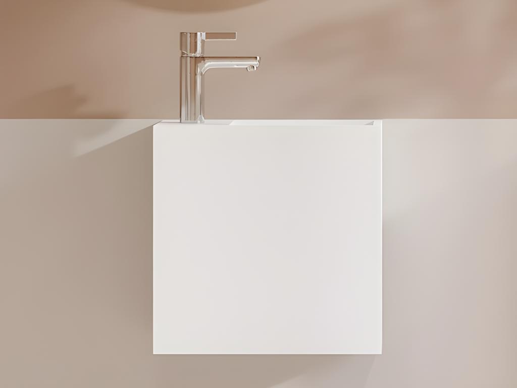 Handwaschbecken hängend mit Ablagefach - Solid Surface - Armaturen links - günstig online kaufen