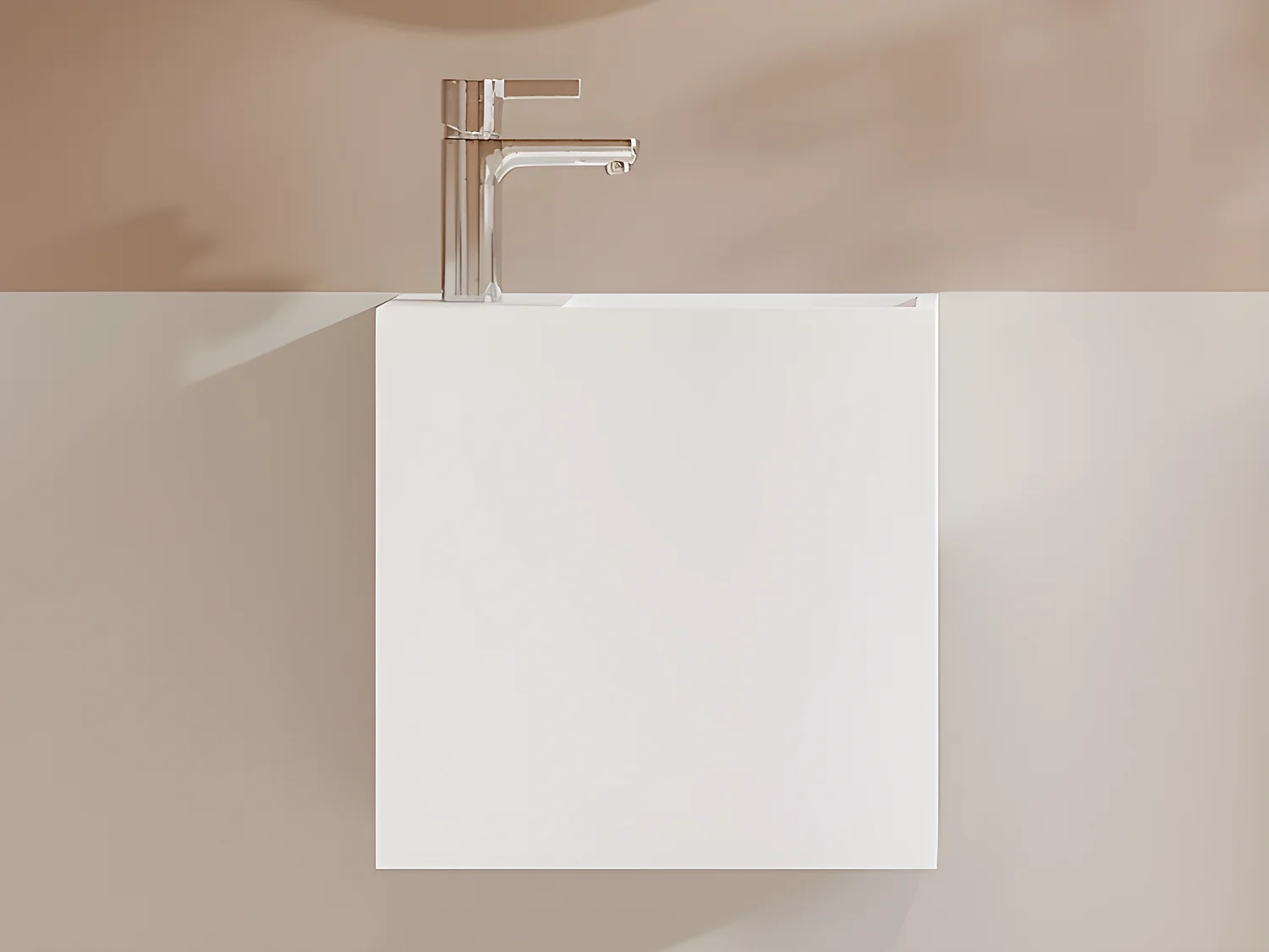 Lave main suspendu blanc en solid surface avec niche - Robinetterie à gauche - 40 cm - PUMORI