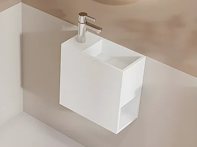 Witte hangende wastafel van solid surface met nis - Kraan links - 40 cm - PUMORI