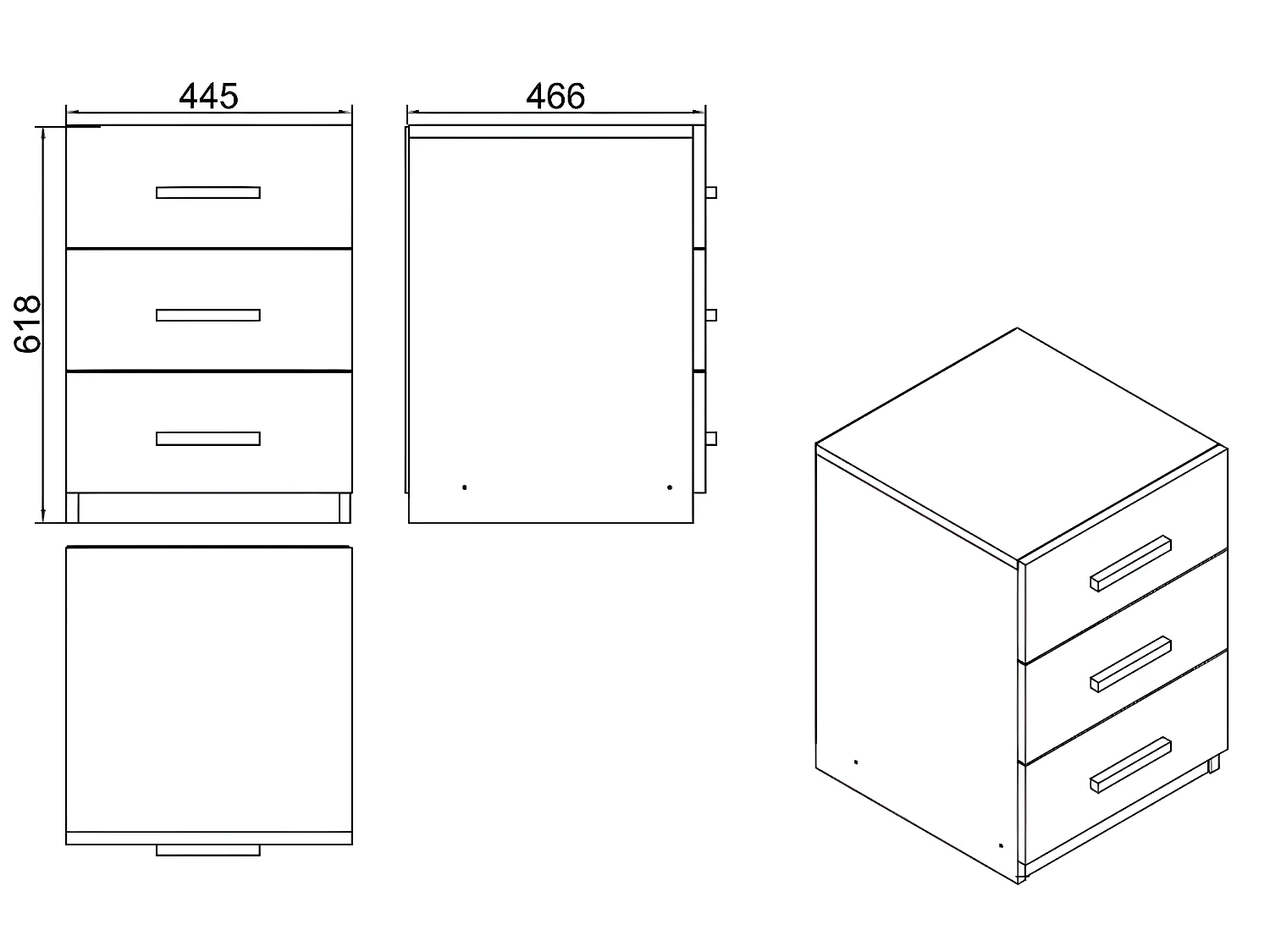 Cômoda de escritório 3 gavetas - Venprodin 45 cm-carvalho-preto