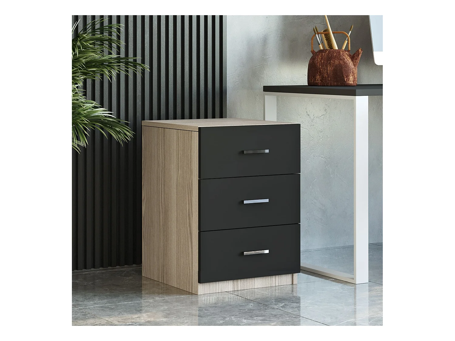 Cômoda de escritório 3 gavetas - Venprodin 45 cm-carvalho-preto