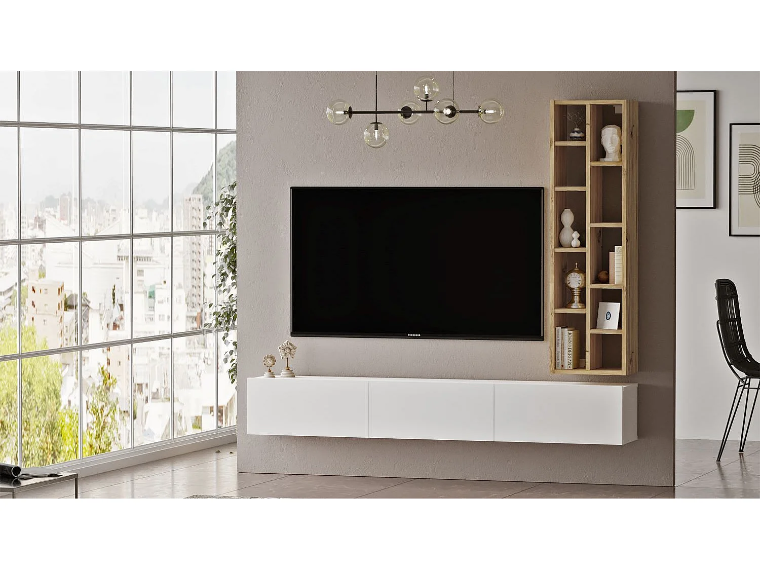 Mueble Para Tv Y Estantería Luvio - Venprodin - 175 Cm Fieltro-Blanco