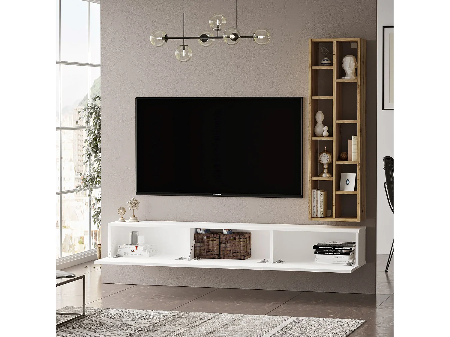 Mueble Para Tv Y Estantería Luvio - Venprodin - 175 Cm Fieltro-Blanco