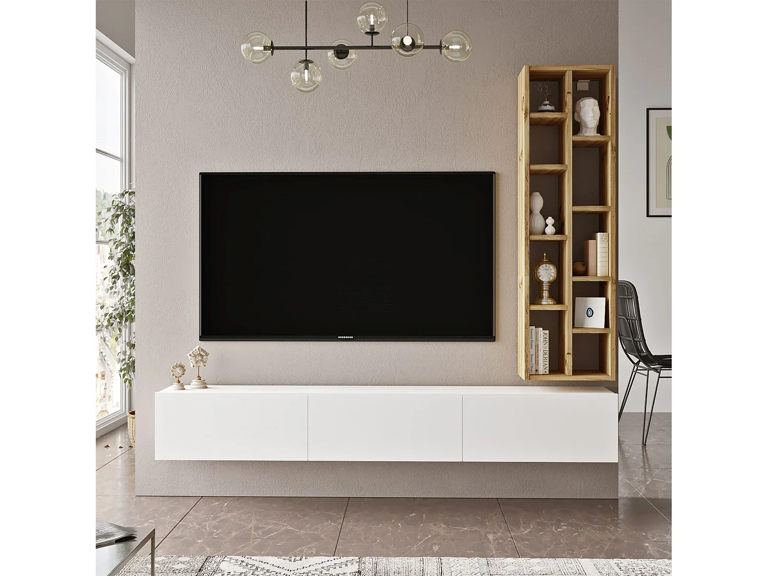 Armário e prateleira de TV Luvio - Venprodin - 175 cm feltro branco