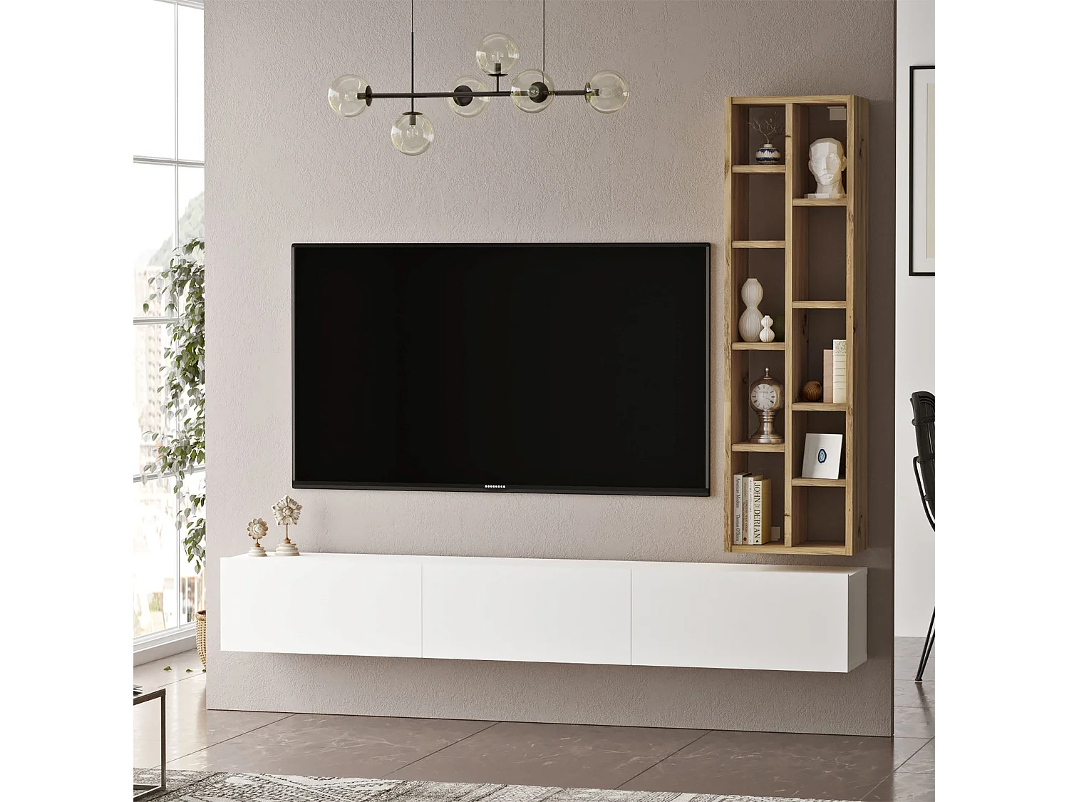 Armário e prateleira de TV Luvio - Venprodin - 175 cm feltro branco