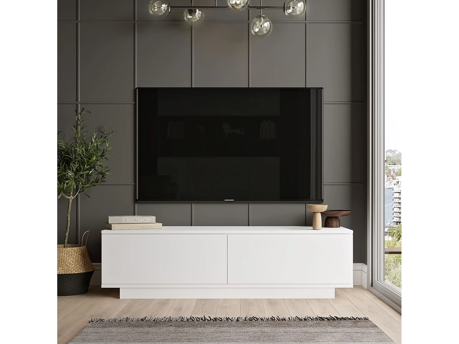 Mueble Tv 2 Puertas - Venprodin - 140 Cm Blanco