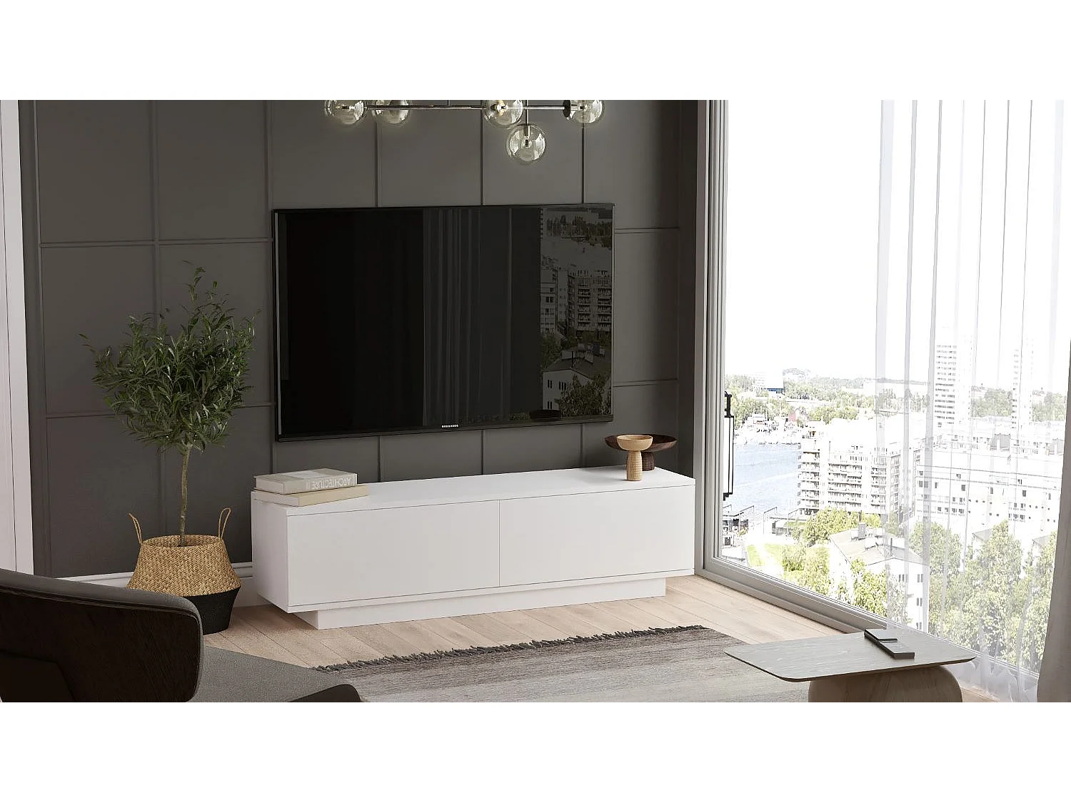 Mueble Tv 2 Puertas - Venprodin - 140 Cm Blanco