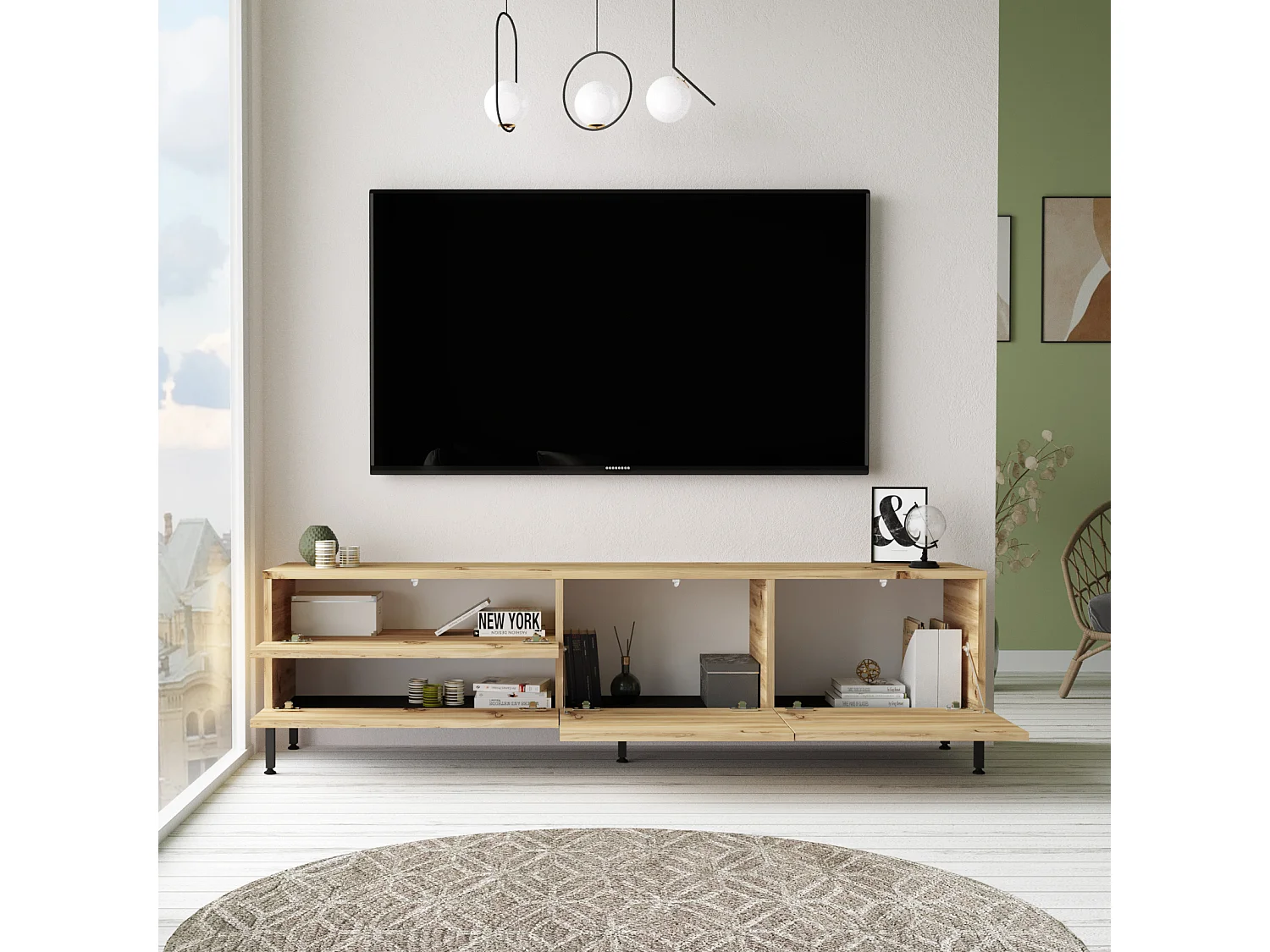 Mueble Luvio Tv Patas De Metal - Venprodin - 170 Cm Roble