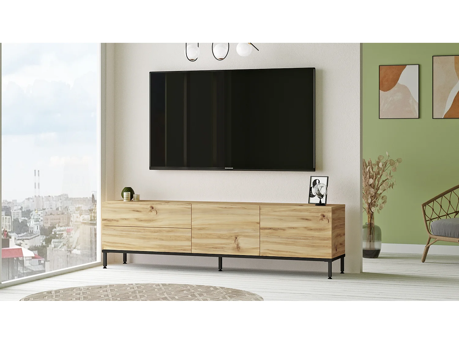 Mueble Luvio Tv Patas De Metal - Venprodin - 170 Cm Roble