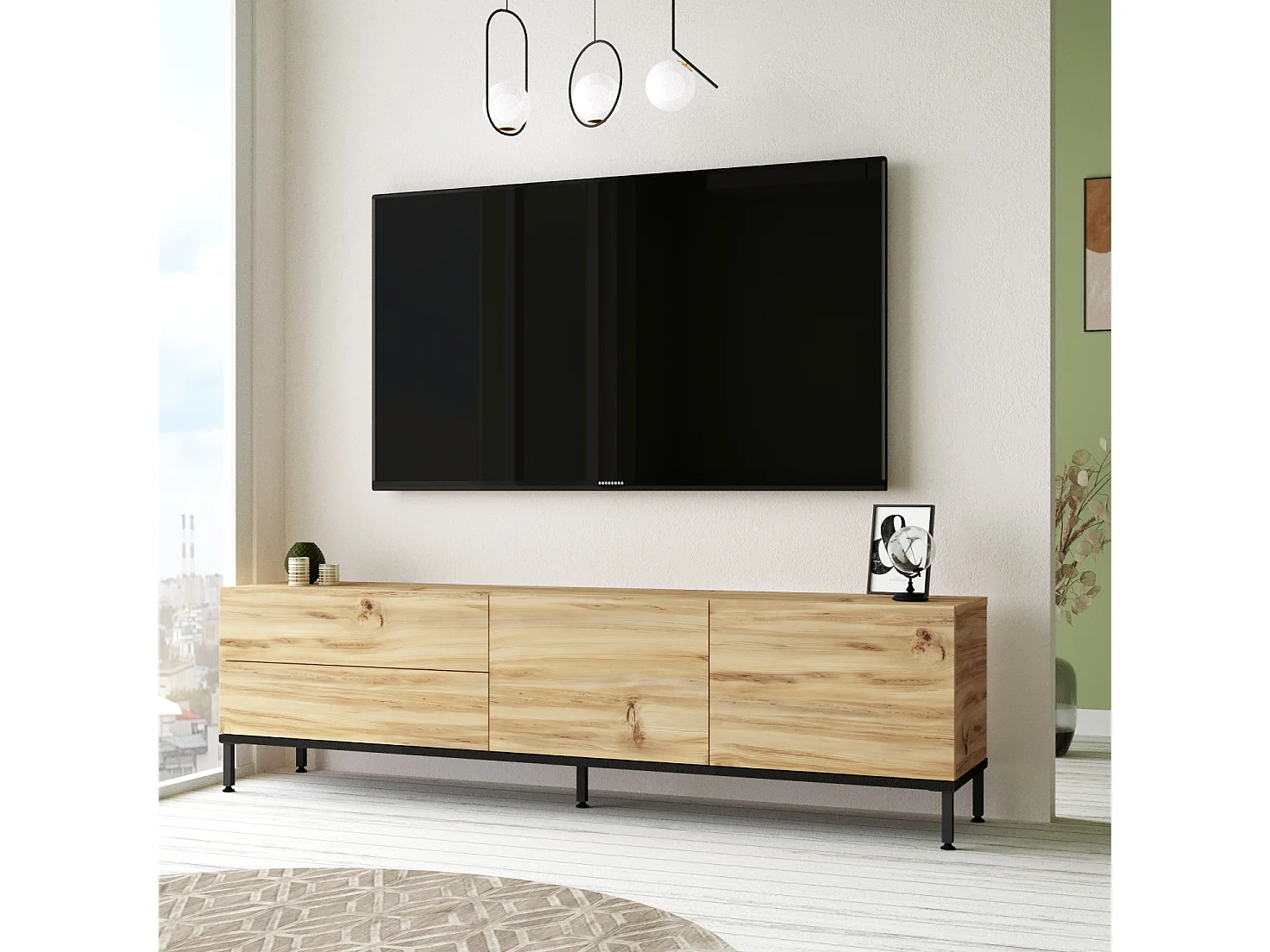 Mueble Luvio Tv Patas De Metal - Venprodin - 170 Cm Roble