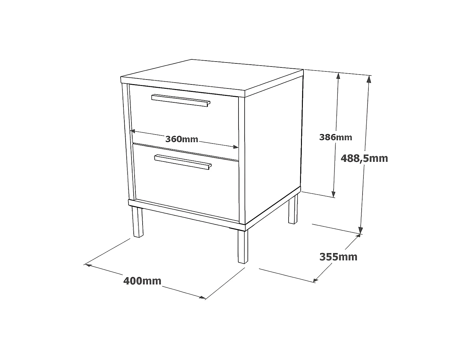 Mesa de cabeceira com 2 gavetas e pés de metal - Venprodin - feltro 35 cm - preto