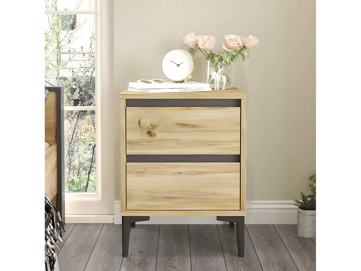 Mesa de cabeceira com 2 gavetas - Venprodin - feltro 45 cm - antracite