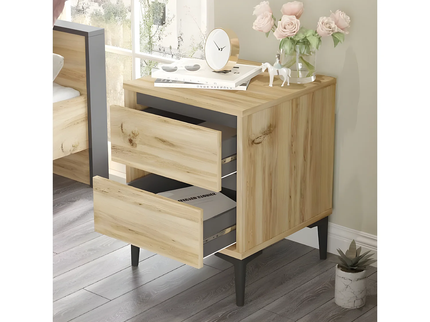 Mesa de cabeceira com 2 gavetas - Venprodin - feltro 45 cm - antracite