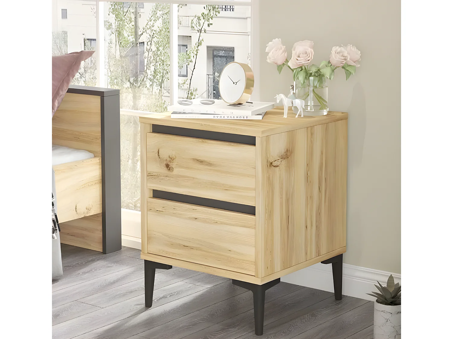 Mesa de cabeceira com 2 gavetas - Venprodin - feltro 45 cm - antracite