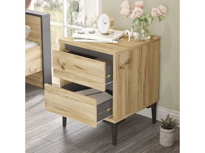 Table De Chevet Avec 2 Tiroirs - Venprodin - Feutre 45 Cm - Anthracite