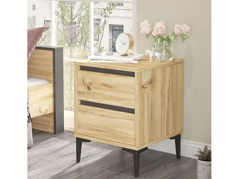 Table De Chevet Avec 2 Tiroirs - Venprodin - Feutre 45 Cm - Anthracite