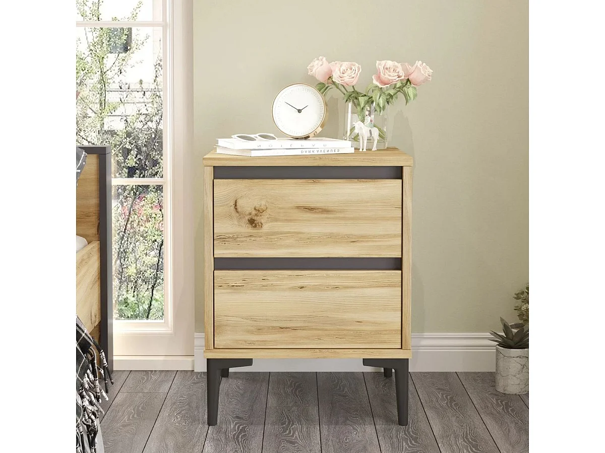 Table De Chevet Avec 2 Tiroirs - Venprodin - Feutre 45 Cm - Anthracite