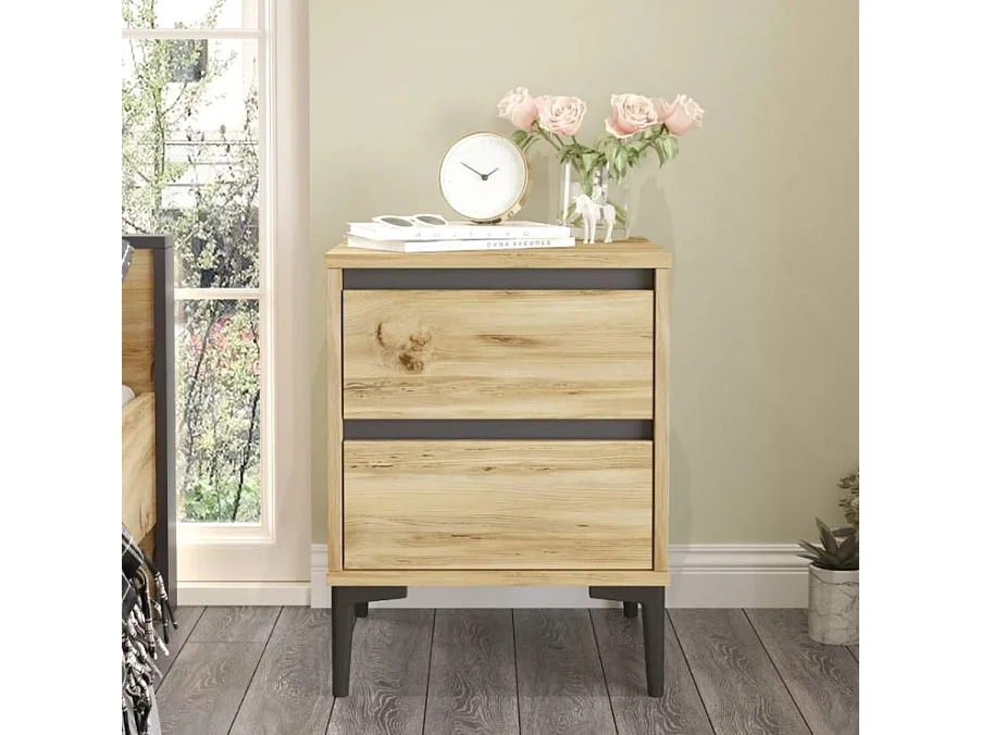 Table De Chevet Avec 2 Tiroirs - Venprodin - Feutre 45 Cm - Anthracite