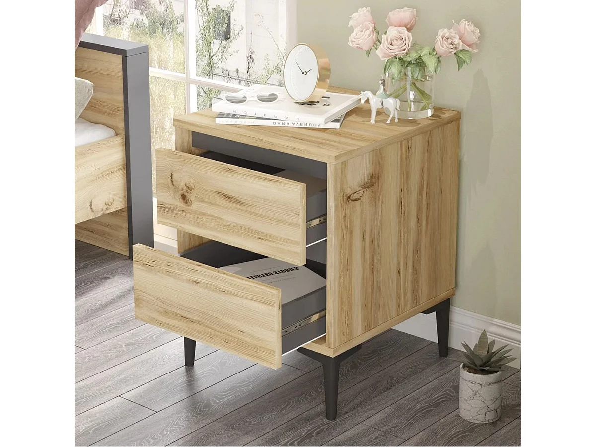 Table De Chevet Avec 2 Tiroirs - Venprodin - Feutre 45 Cm - Anthracite