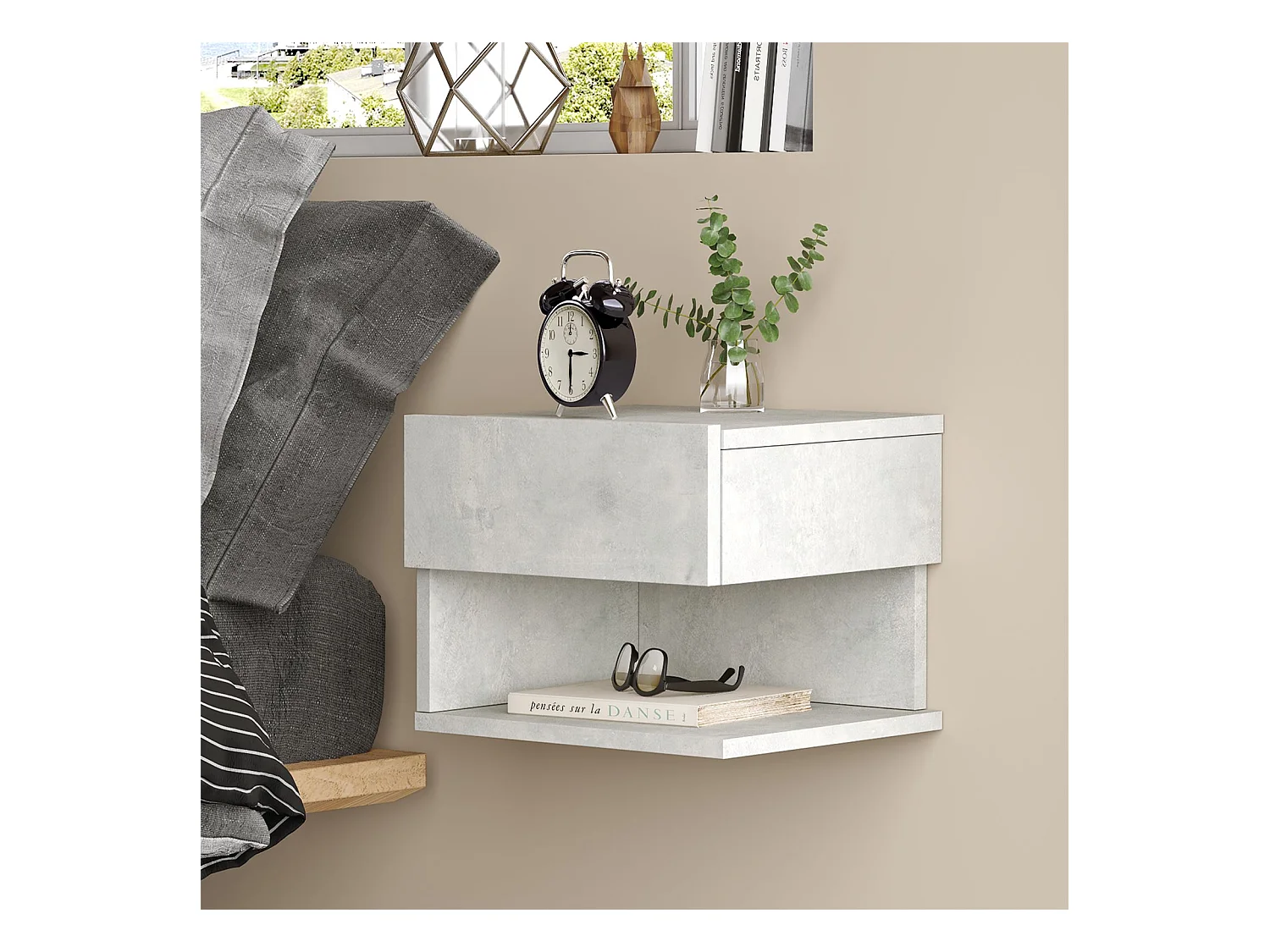 Mesa de cabeceira de parede Luvio - Venprodin - Pedra 35 cm