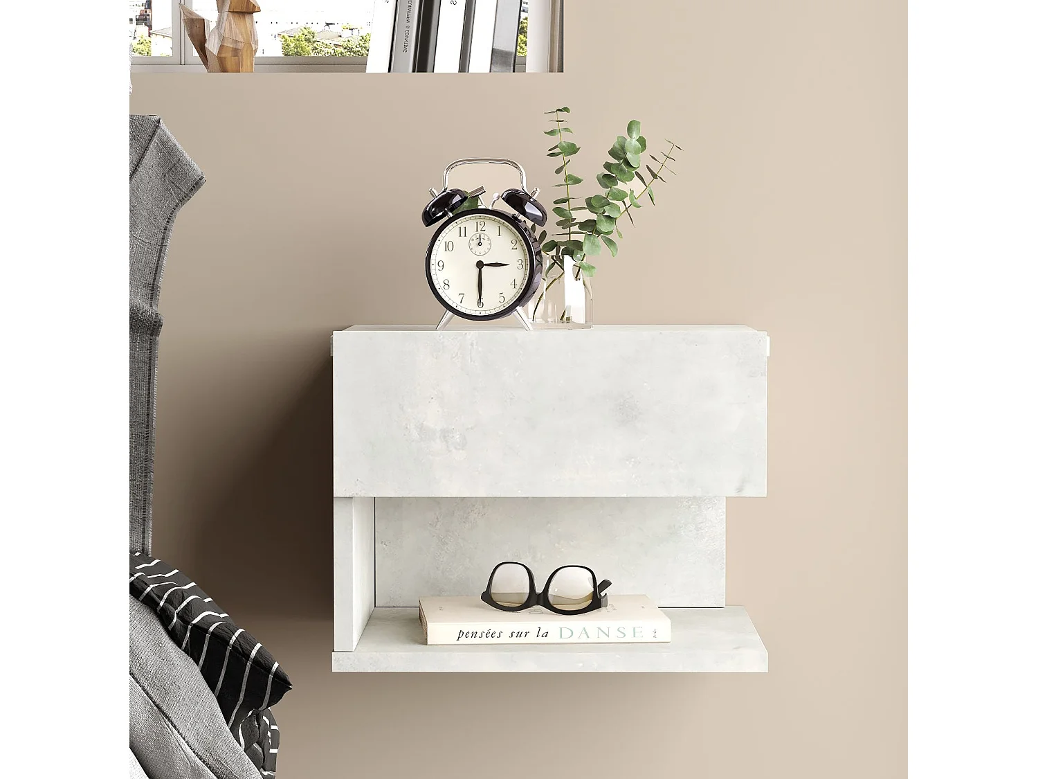 Mesa de cabeceira de parede Luvio - Venprodin - Pedra 35 cm