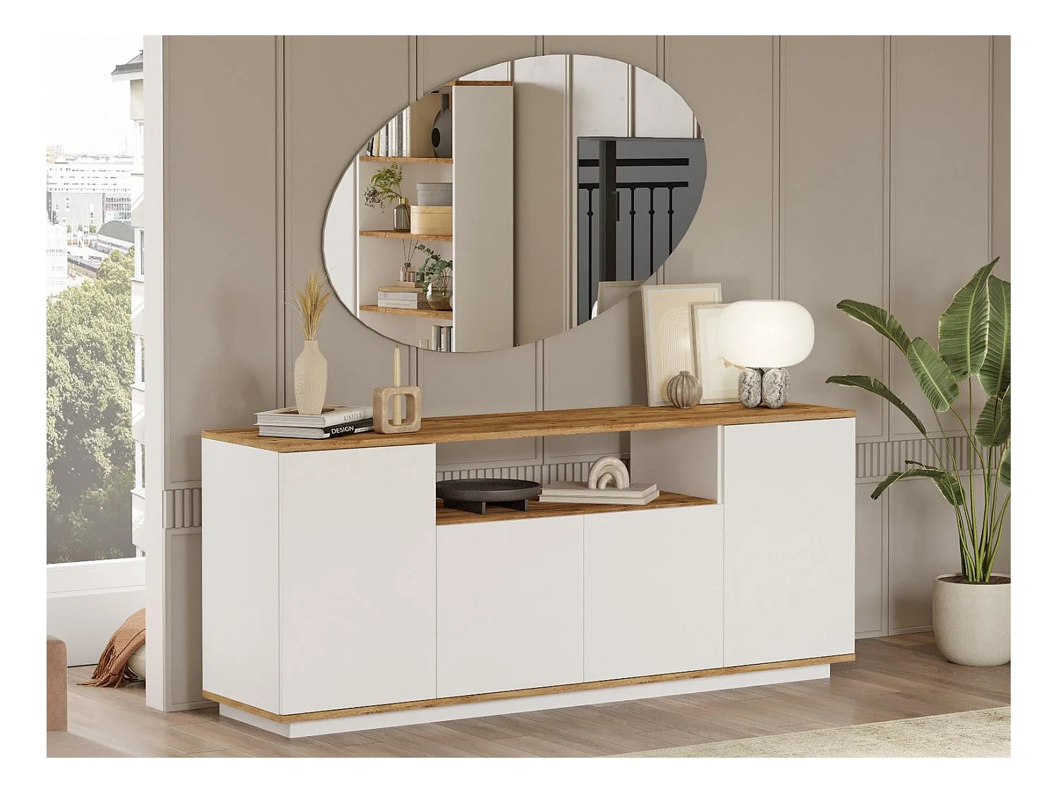 Aparador Con 4 Puertas Y Estantes - Venprodin - 180Cm Pino-Blanco