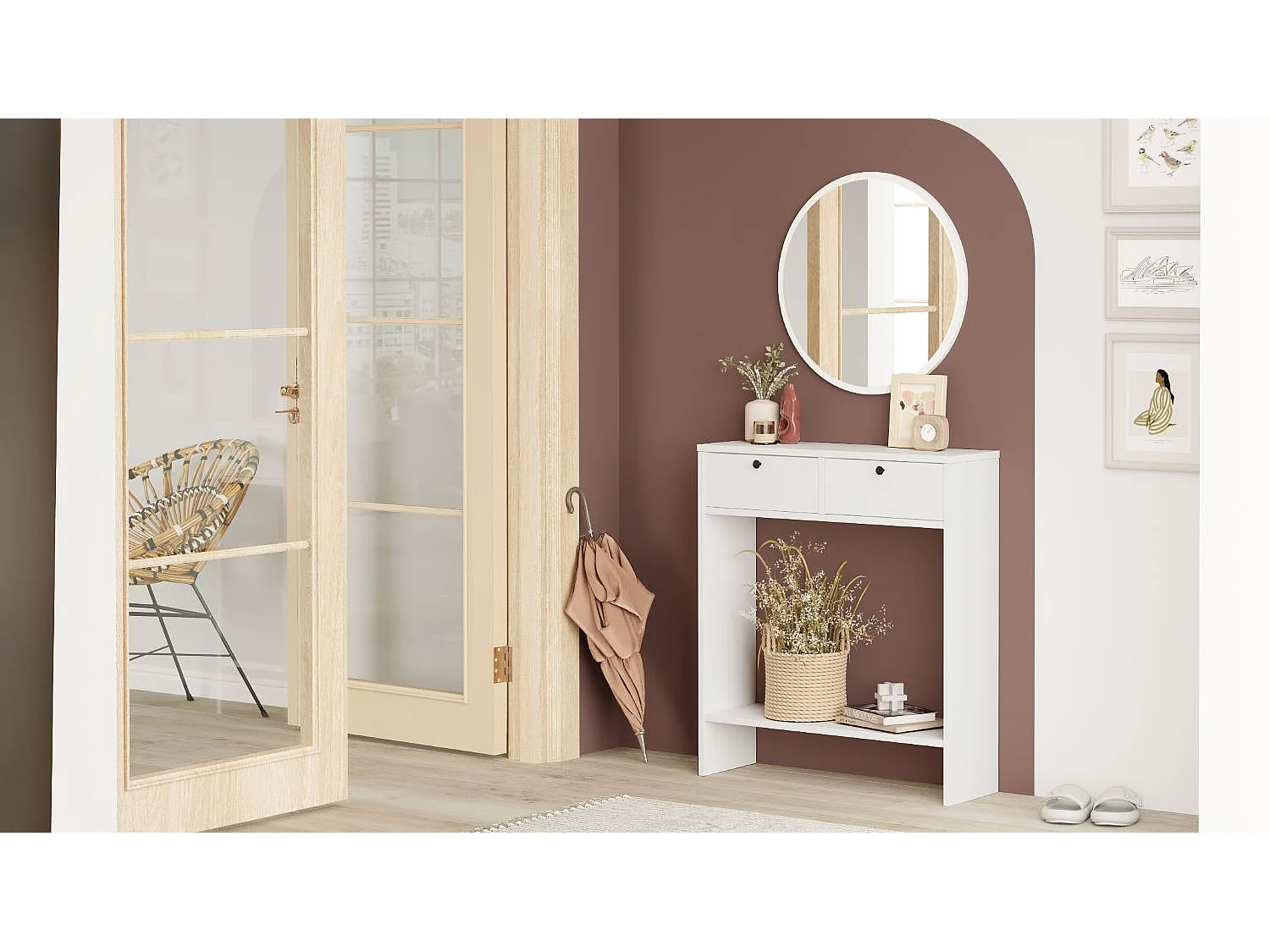 Cómoda Larris Con Espejo, 2 Cajones - Venprodin - 24 Cm Blanco